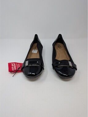 Dexflex Comfort Women's Black Ballet Flats Slip-On Round Toe Buckle 10W NWT